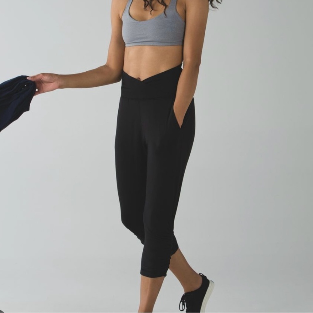 Lululemon Sun Salutation Foldover Waist Black High-Waisted Athletic Pants
